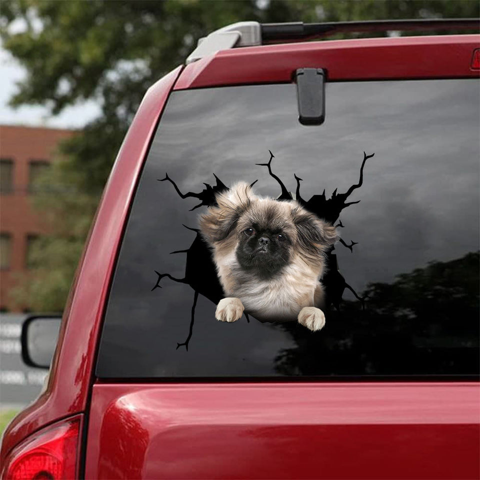 [da0174-snf-tnt]-pekingese-crack-car-sticker-dogs-lover