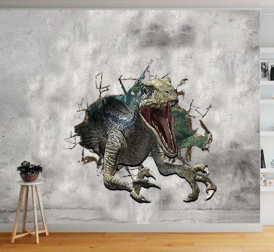 [ld0299-snf-lad]-velociraptor-crack-wall-decal-dinosaurs-lover