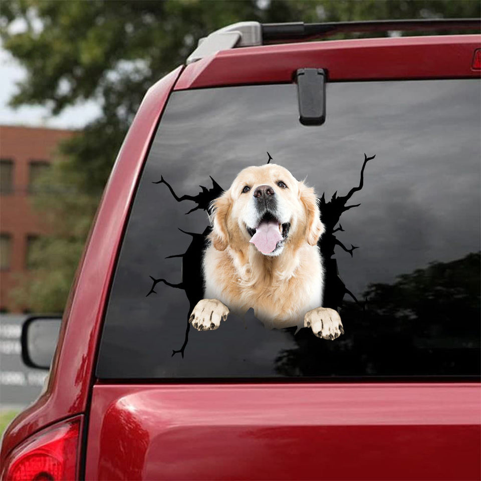 Golden Retriever Crack Car Decal Custom Nice Vehicle Decals Christmas Gift Ideas - Dog Lovers die-cut waterproof vinyl sticker decal