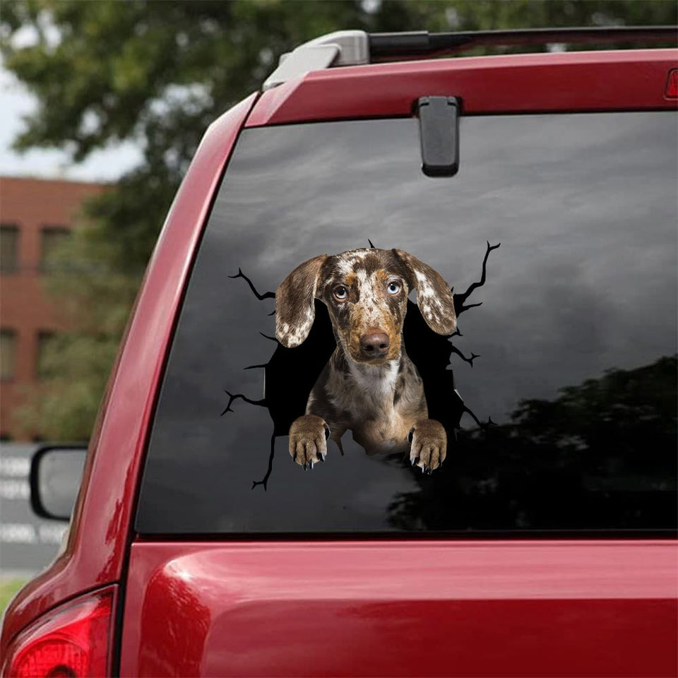 Dachshund Crack Decal For Back Car Window Funny Wall Decor Custom Vinyl Lettering Stuffer Ideas For Men - Dog Lovers die-cut waterproof vinyl sticker decal