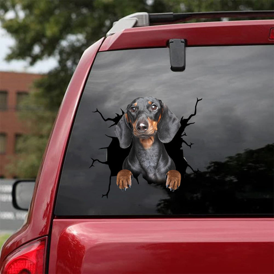 Dachshund Crack Sticker For Car Window Funny Wall Decor Vinyl Decals For Cars Gifts For Parents - Dog Lovers die-cut waterproof vinyl sticker decal