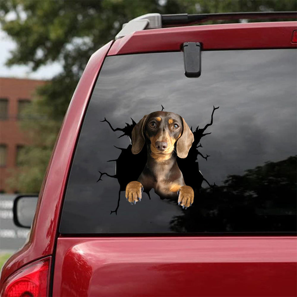 Dachshund Crack Decal For Back Car Window Cuteness Overloaded Car Sticker Valentine Gift For Boyfriend - Dog Lovers die-cut waterproof vinyl sticker decal