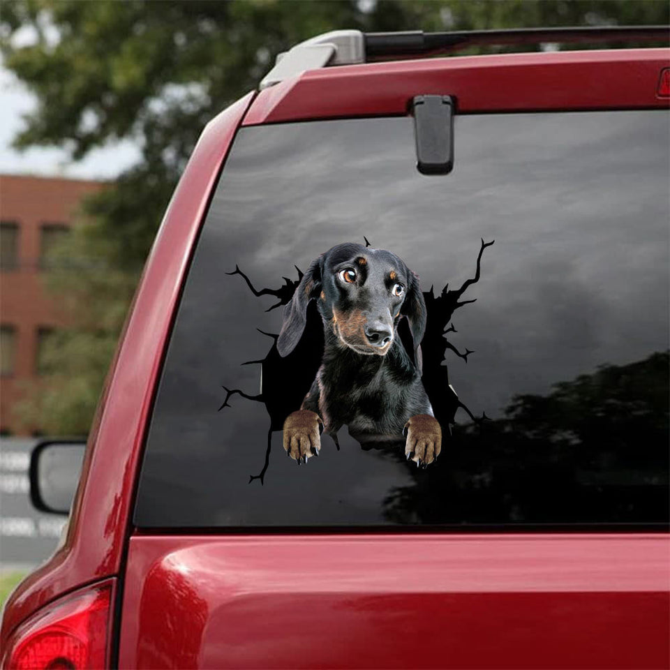 Dachshund Crack Sticker For Car Pretty Cute Custom Made Stickers Gifts For Grandpa - Dog Lovers die-cut waterproof vinyl sticker decal