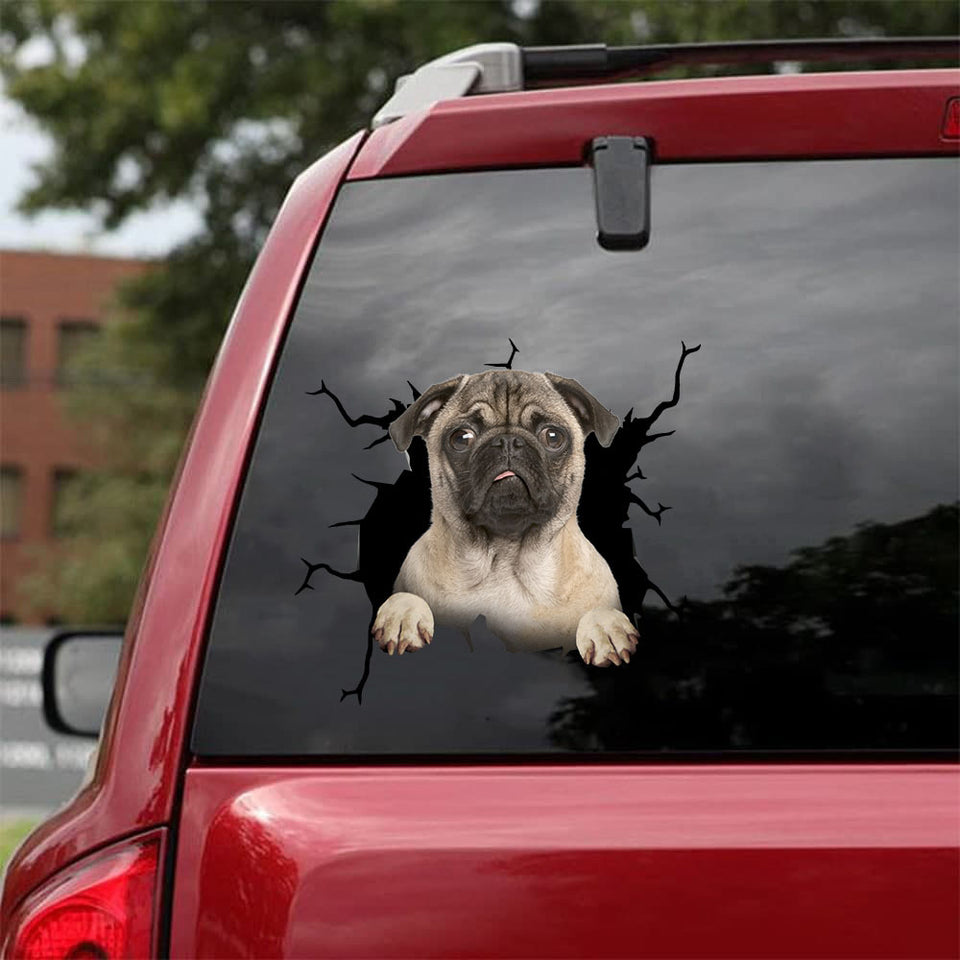 Pug Crack Sticker For Car Window Super Cute Small Stickers Funny Gifts - Dog Lovers die-cut waterproof vinyl sticker decal