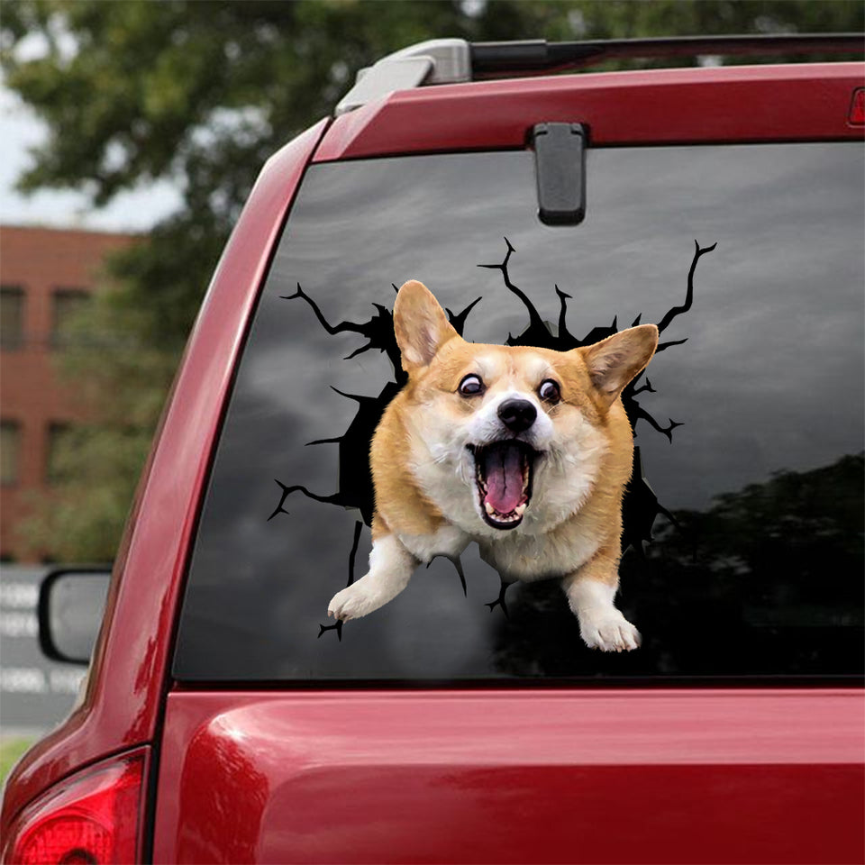 [sk1593-snf-lad]-corgi-crack-car-sticker-dogs-lover