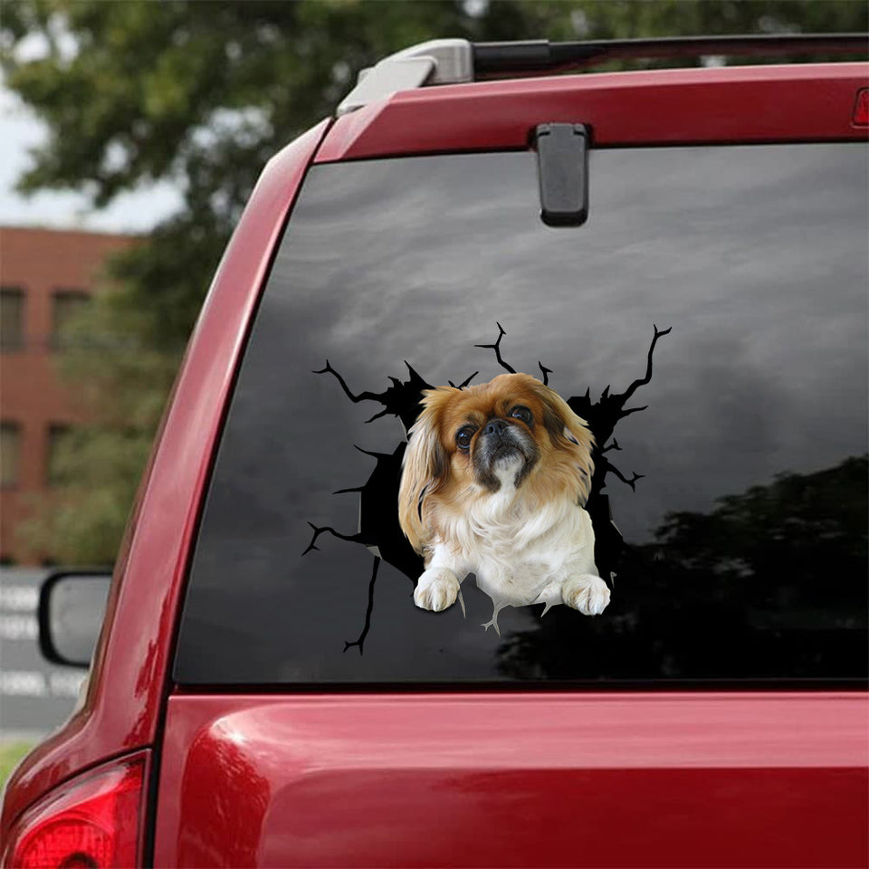 [sk0539-snf-tnt]-pekingese-crack-car-sticker-dogs-lover
