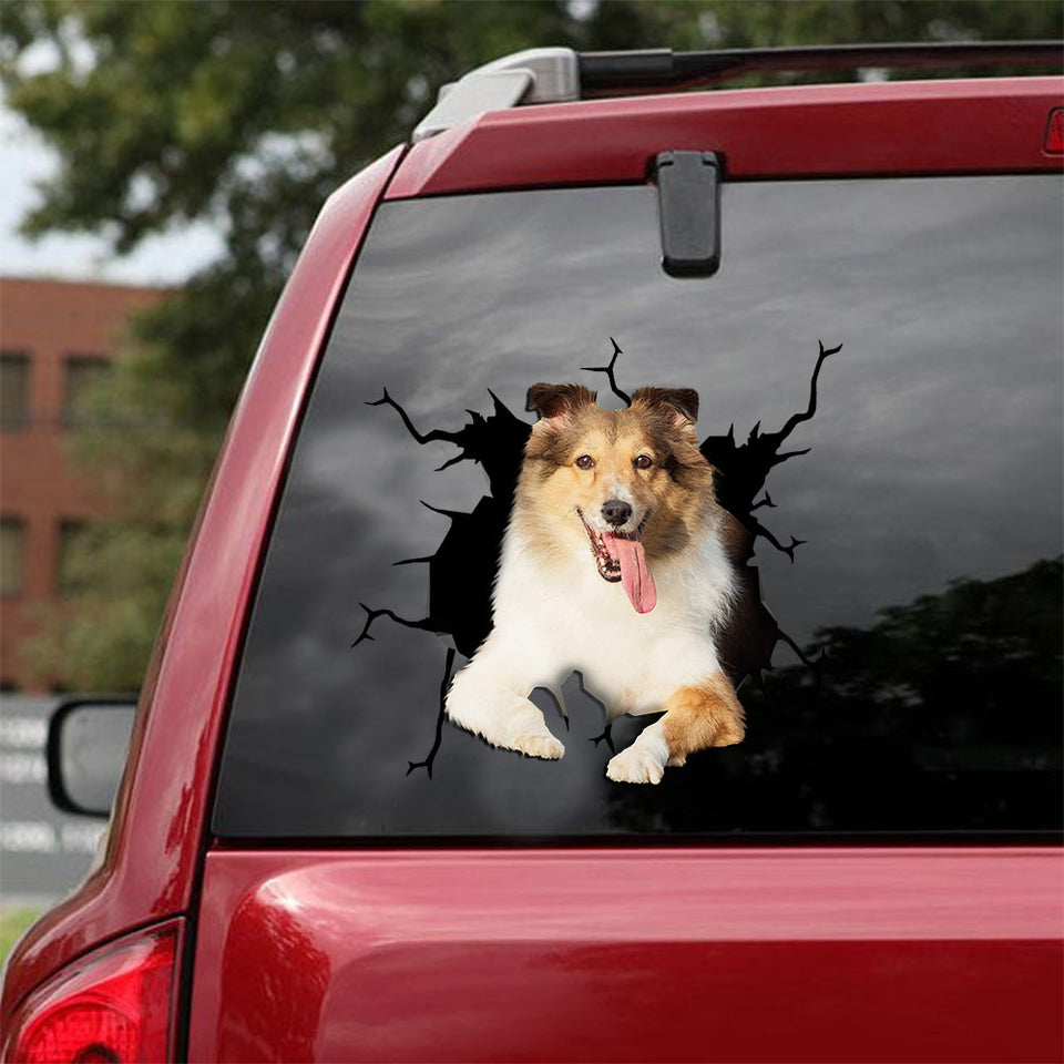 Shetland Sheepdog Crack Sticker Car Funny Jokes Label Paper Mens Valentines Gifts - General die-cut waterproof vinyl sticker decal