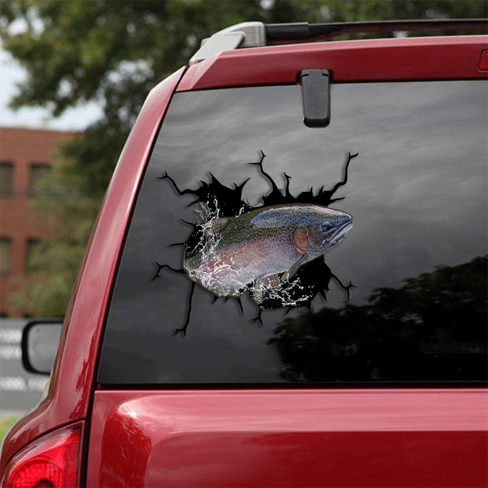 Trout Fish Crack Car Decal Custom Your Cute Jeans Waterproof Labels Gifts For Coworkers - Fishing die-cut waterproof vinyl sticker decal