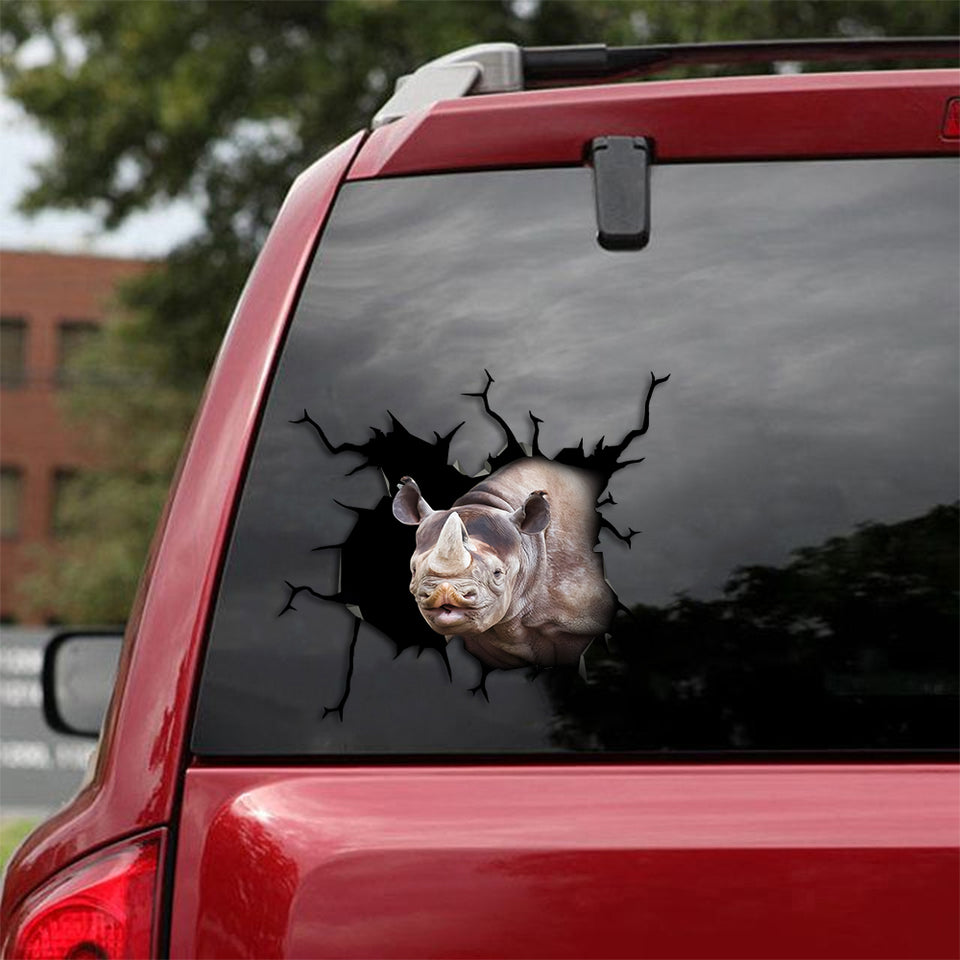 Rhino Crack Decal For Car Window Funny Pictures Car Sticker Good Fathers Day Gifts - General die-cut waterproof vinyl sticker decal
