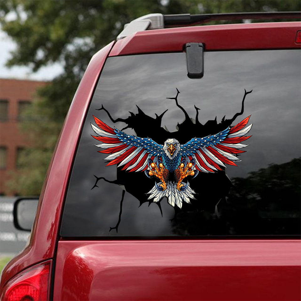 [sk0649-snf-lad]-eagle-crack-car-sticker-animals-lover