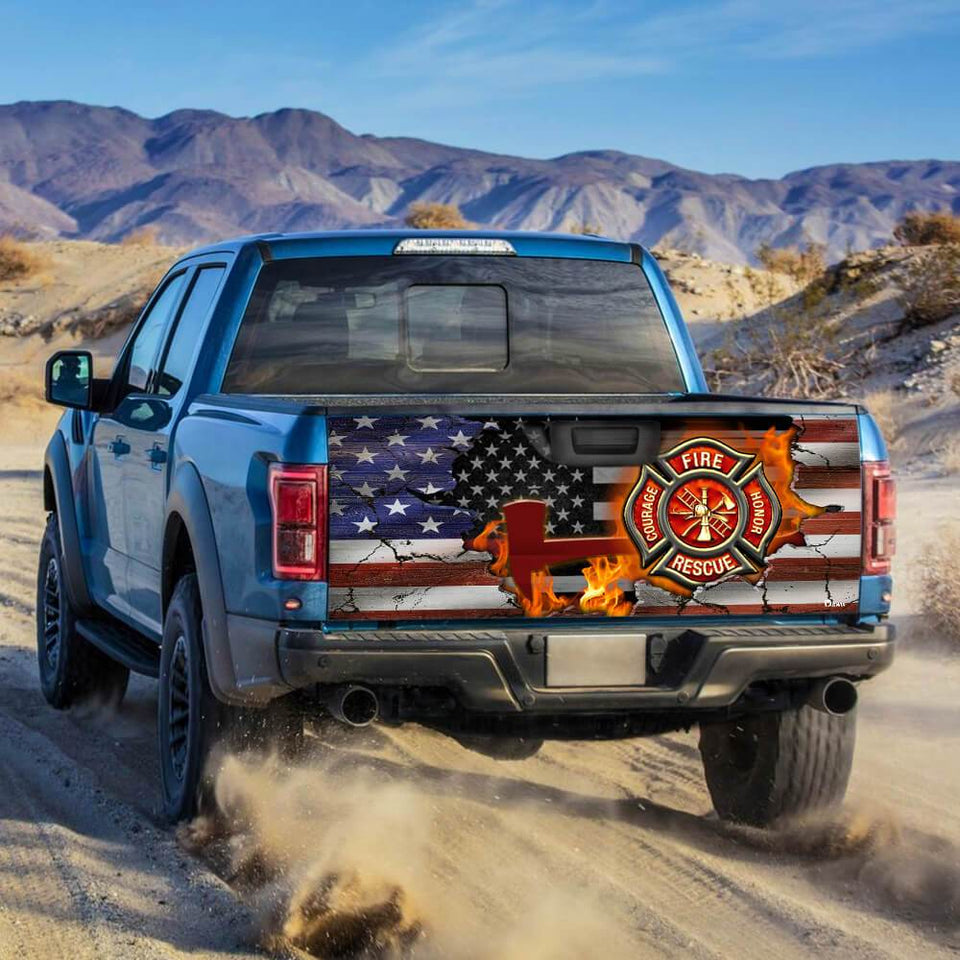 Firefighter American truck Tailgate Decal Sticker Wrap Tailgate Wrap Decals For Trucks