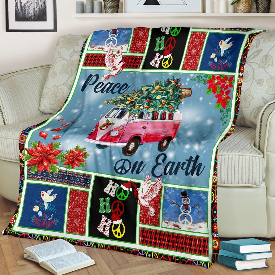  Peace On Earth Hippie Christmas Xmas Ultra Soft Cozy Plush Fleece Blanket
