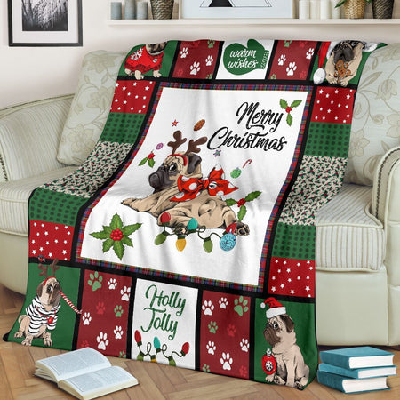  Merry Christmas Pug Christmas Xmas Ultra Soft Cozy Plush Fleece Blanket