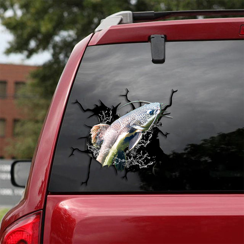 [sk0995-snf-ptd]-cat-fish-crack-car-sticker-fishing-lover