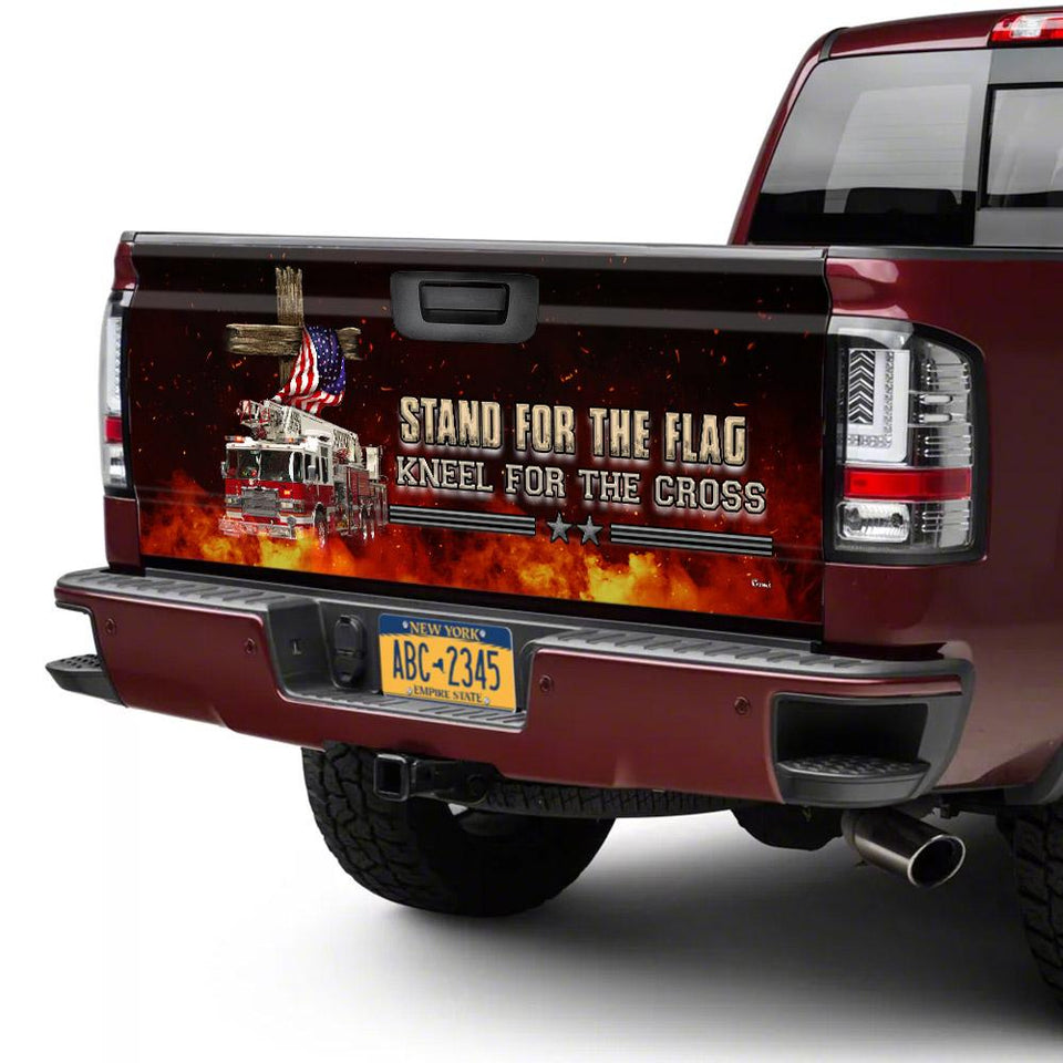 Firefighter Stand For The Flag Kneel For The Cross American truck Tailgate Decal Sticker Wrap Stand For The Flag Kneel For The Cross Tailgate Wrap Decals For Trucks
