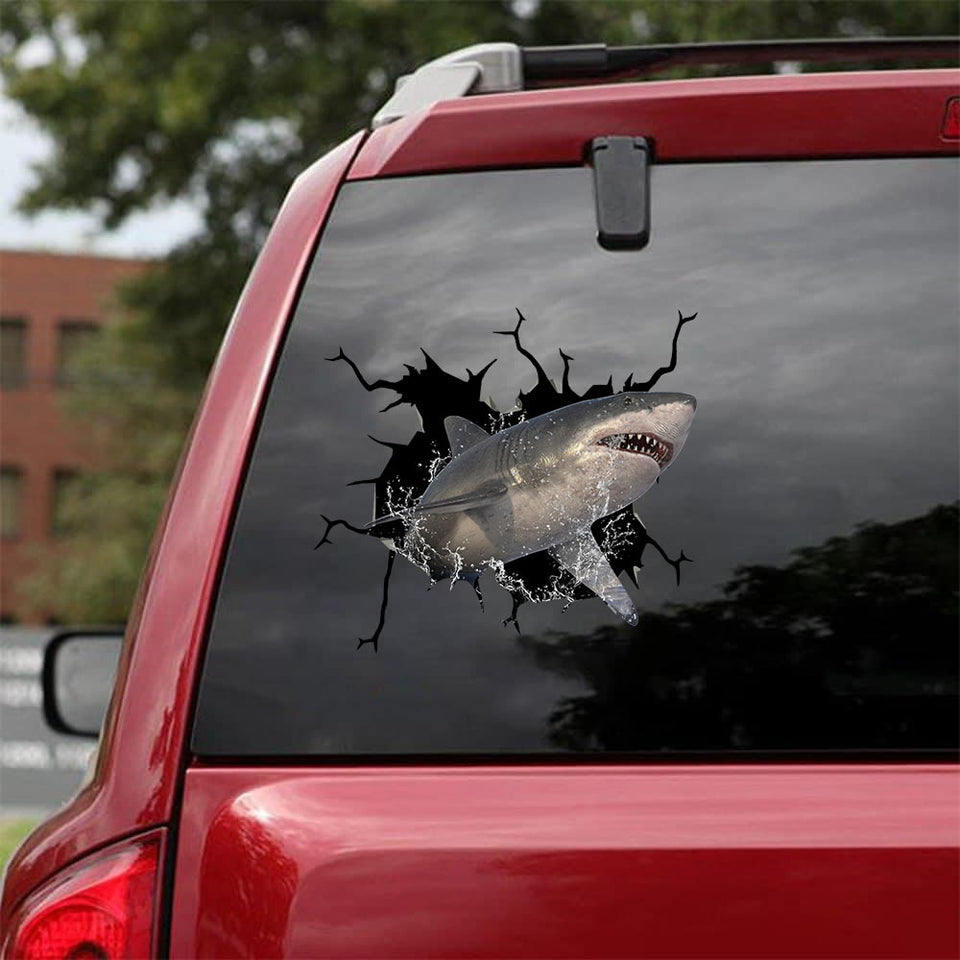 [sk1024-snf-ptd]-shark-crack-car-sticker-fishing-lover