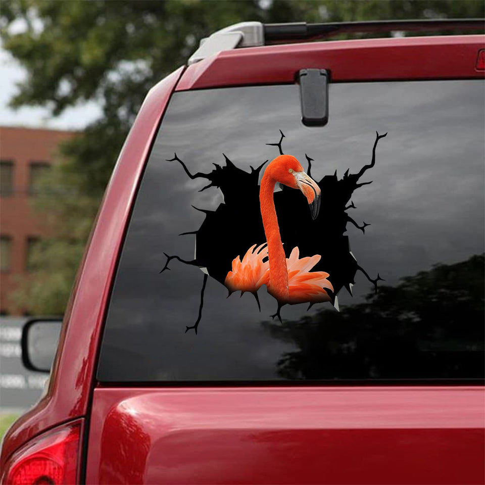 [sk1663-snf-tnt]-flamingo-crack-car-sticker-animals-lover