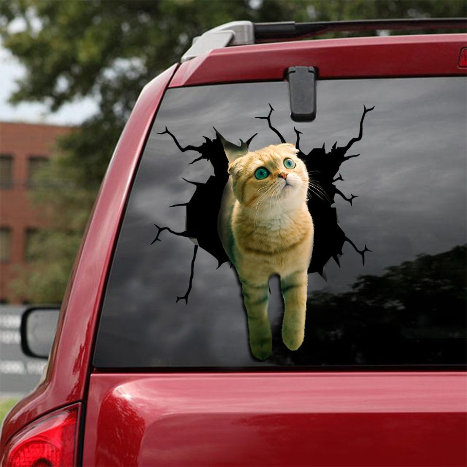 The Scottish Fold Crack Decal For Wall Funny Circle Stickers Birthday Gifts For Best Friend - Cat Lovers die-cut waterproof vinyl sticker decal