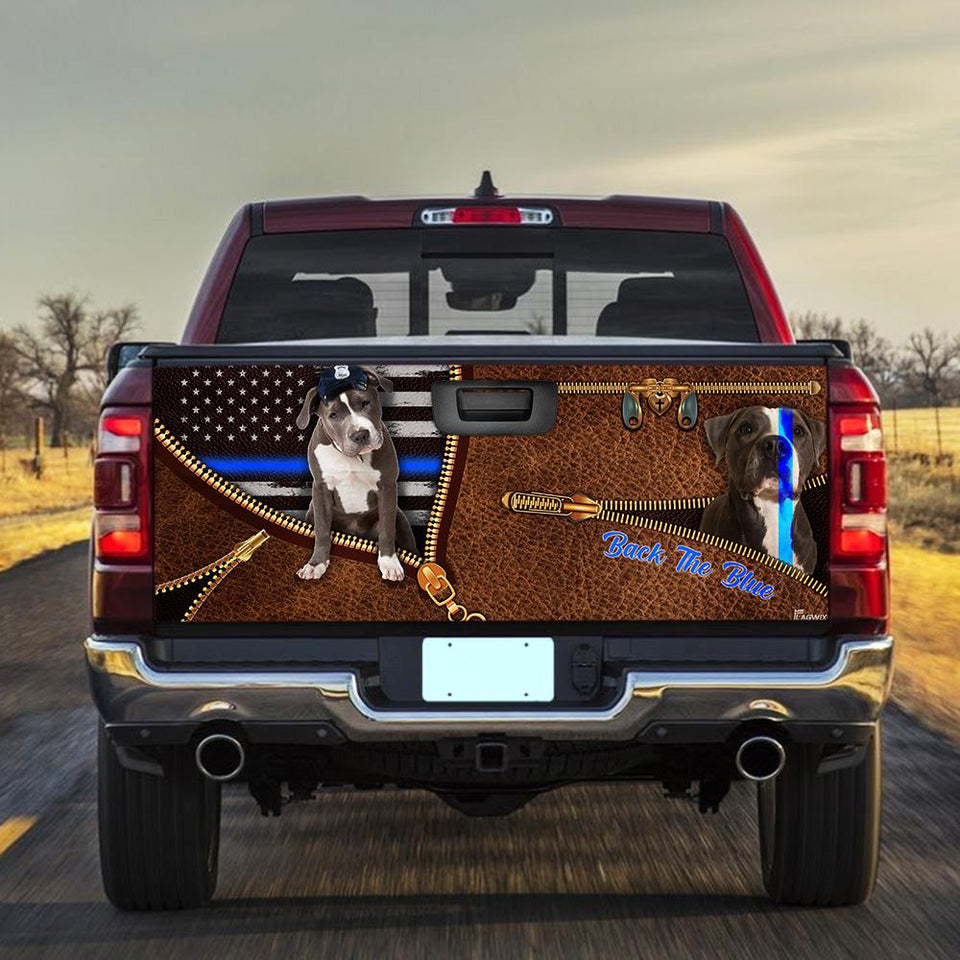 Pitbull Back The Blue 3d Zipper truck Tailgate Decal Sticker Wrap Tailgate Wrap Decals For Trucks