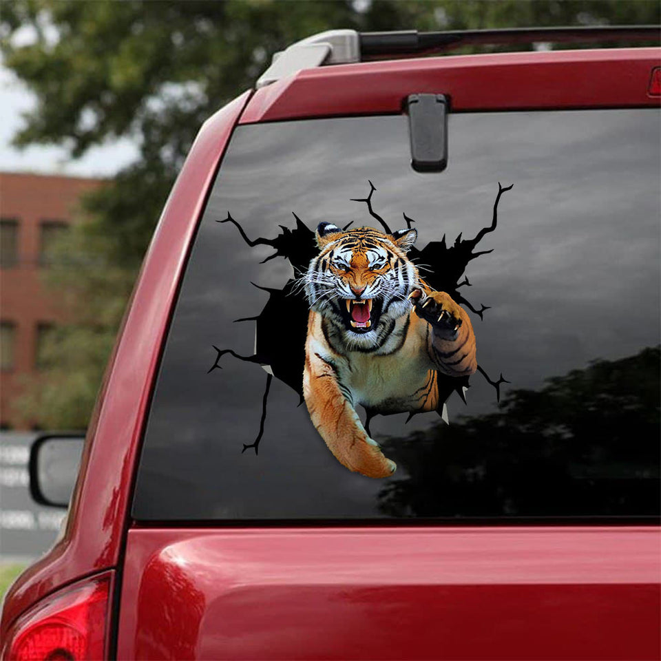 [sk1462-snf-lad]-tiger-crack-car-sticker-hunting-lover