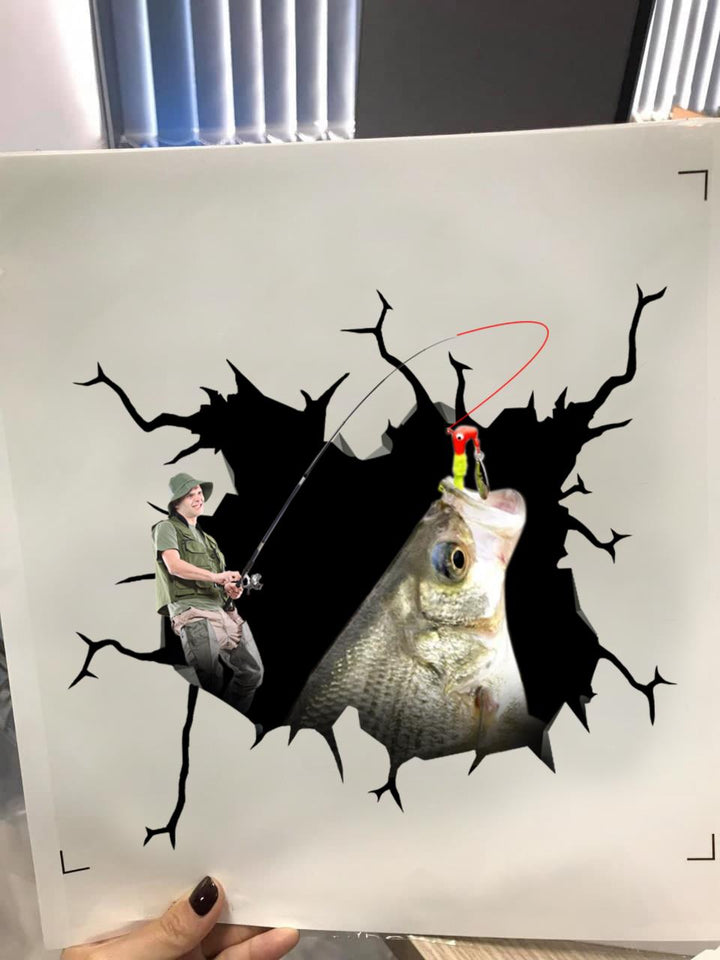 White Bass Fish Crack Sticker for Car Fishing Decal Window SUV