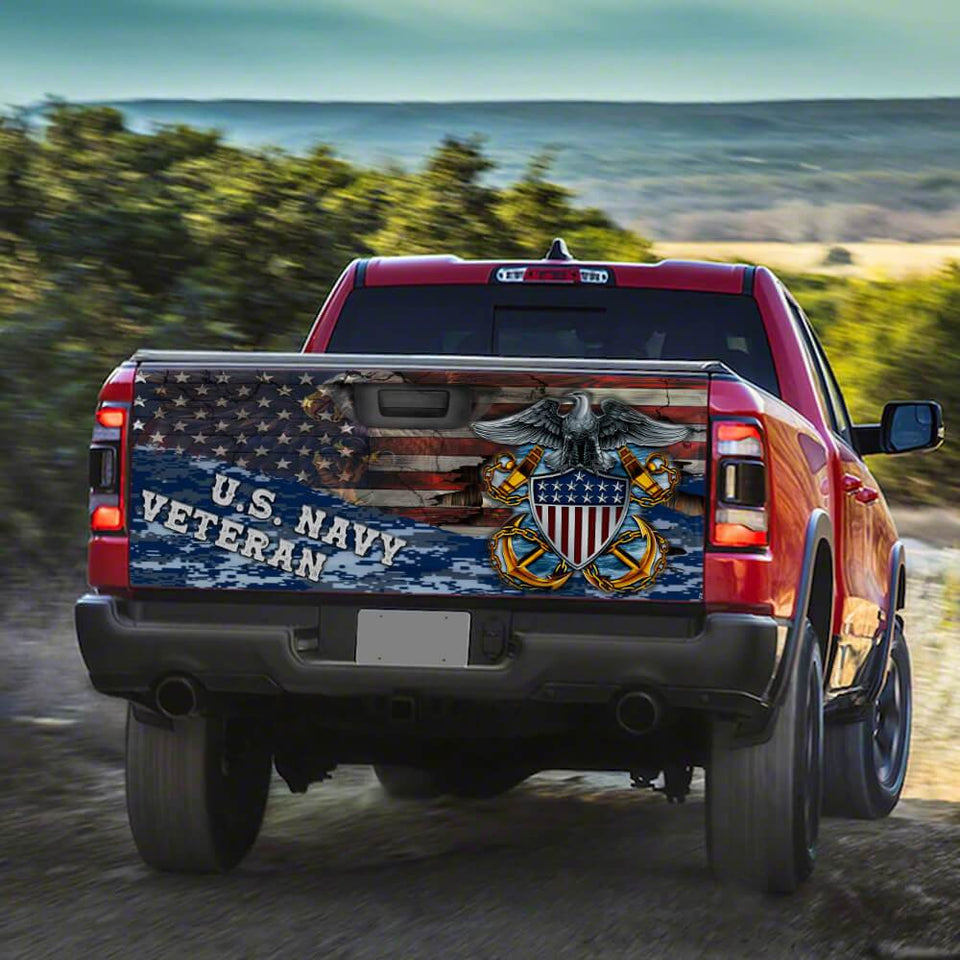 U.s Navy Veterans truck Tailgate Decal Sticker Wrap Us Navy Decor Us Navy Gift Navy Veteran Gift  Tailgate Wrap Decals For Trucks