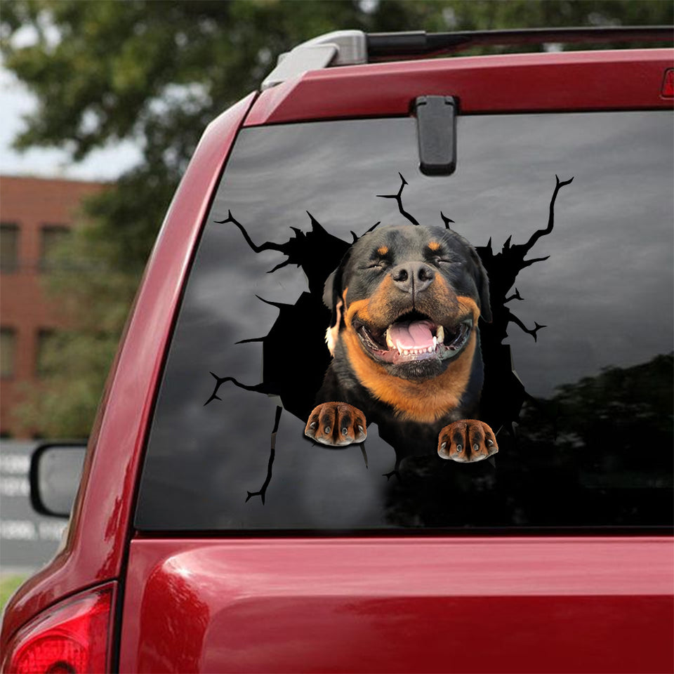 Rottweiler Crack Car Decal Custom Lovely Computer Stickers 3 Year Anniversary Gift - Dog Lovers die-cut waterproof vinyl sticker decal