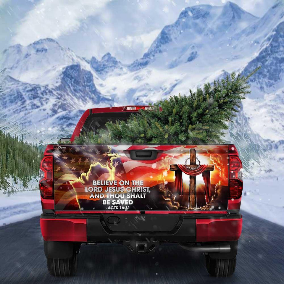 God Jesus Christian Believe On The Lord Jesus Christ American truck Tailgate Decal Sticker Wrap Tailgate Wrap Decals For Trucks