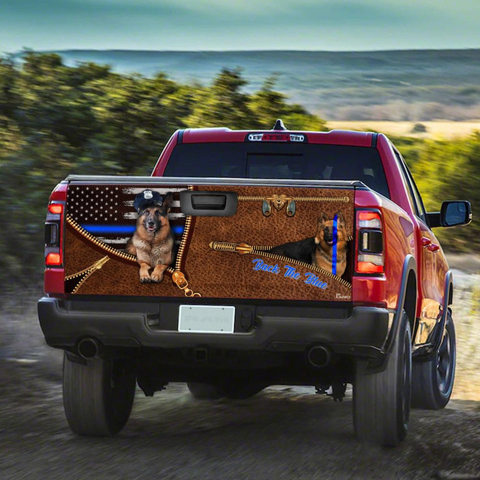 German Shepherd Back The Blue 3d Zipper truck Tailgate Decal Sticker Wrap Tailgate Wrap Decals For Trucks