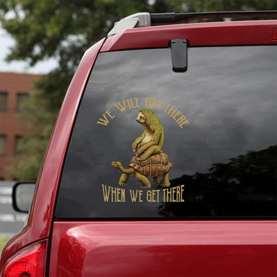 [sk0295-snf-tpa] Sloth n turtle We will get there when we get there car Sticker animal Lover - Camellia Print