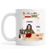 Cat sewing personalized mug in white ceramic featuring custom text and cat crafting artwork.