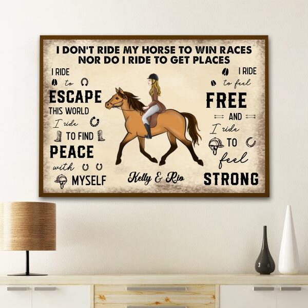 Ride To Feel Free customized poster for horse lovers featuring vibrant equestrian wall art design