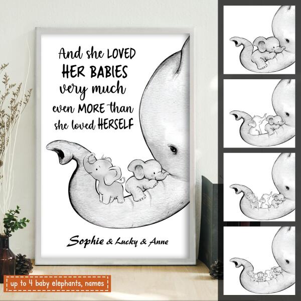 And She Loved Her Babies customized poster featuring personalized family text on high-quality luster photo paper