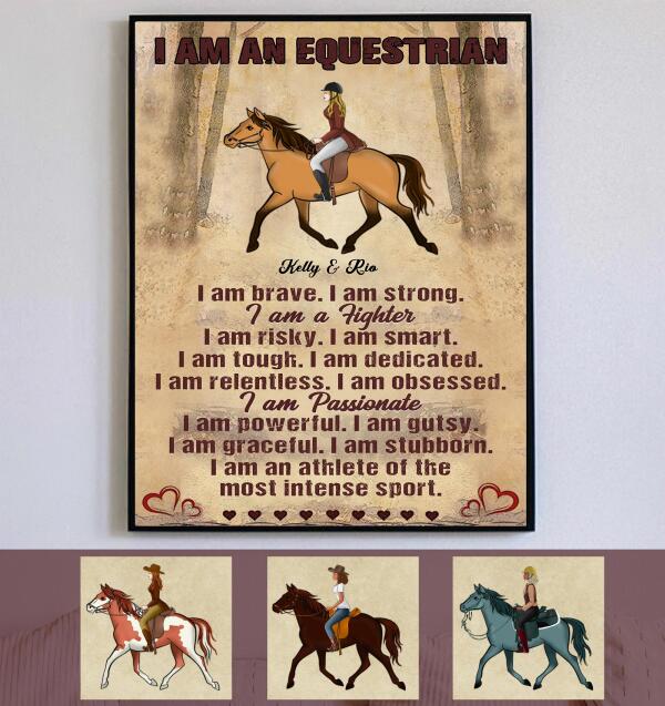 I Am An Equestrian customized poster print featuring horse themed art for equestrian home wall decor.