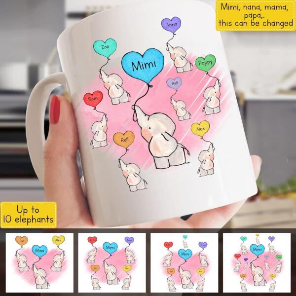 Personalized white ceramic mug featuring a beloved elephant design for family and wildlife lovers.