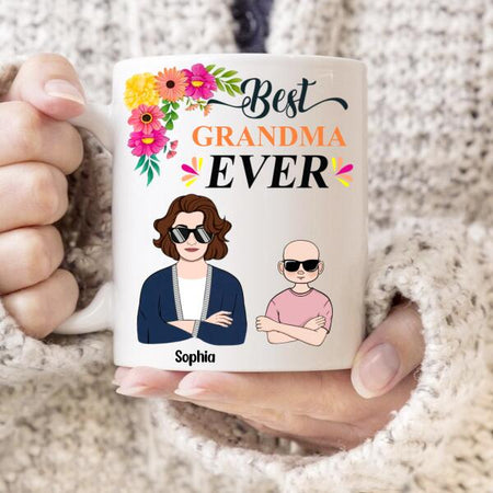 Best Family Member Ever personalized white ceramic coffee mug with custom photo or text print.