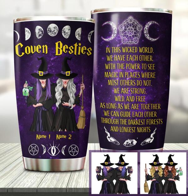 Besties in this wicked world customized stainless steel tumbler for Halloween lovers and friends