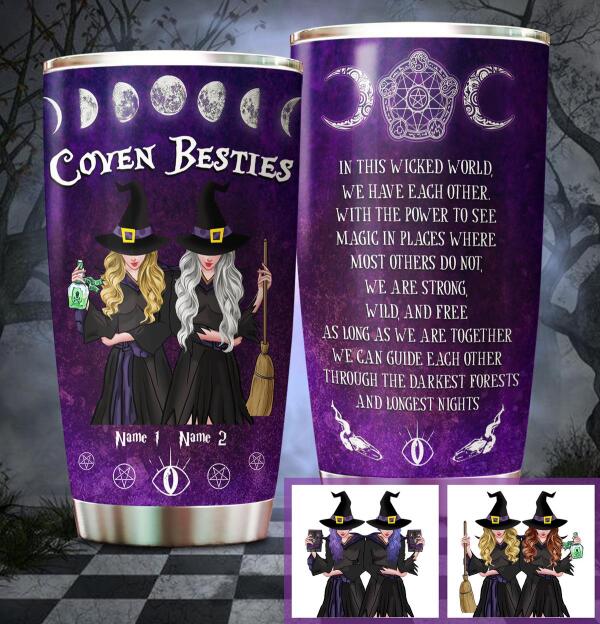 Customized besties Halloween stainless steel tumbler with In This Wicked World We Are Strong quote design