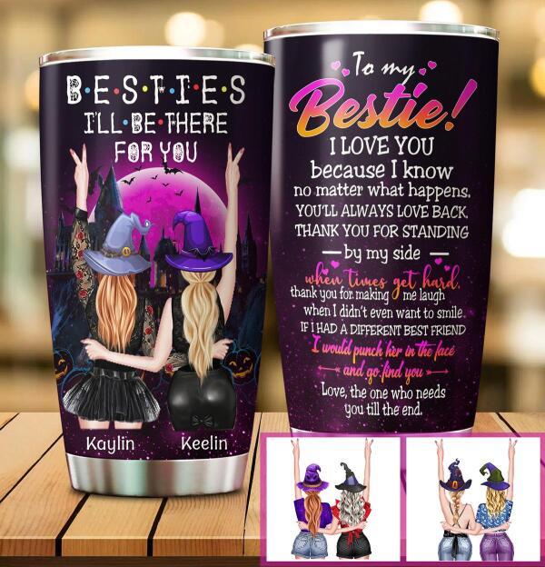 Personalized stainless steel tumbler featuring To My Bestie I Love You Halloween theme for best friends