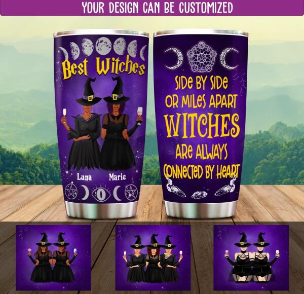 Best Witches Always Connected By Heart customized stainless steel tumbler for Halloween and best friends.