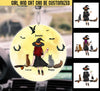 Customized witch cat and drink car hanging ornament printed with vibrant Halloween theme for cat lovers.