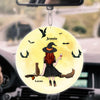 Customized witch cat and drink car hanging ornament printed with vibrant Halloween theme for cat lovers.