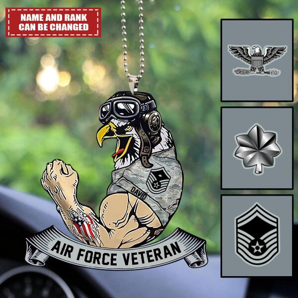 Custom double-sided Air Force veteran car hanging ornament for veteran lovers and car rear view mirror decor.