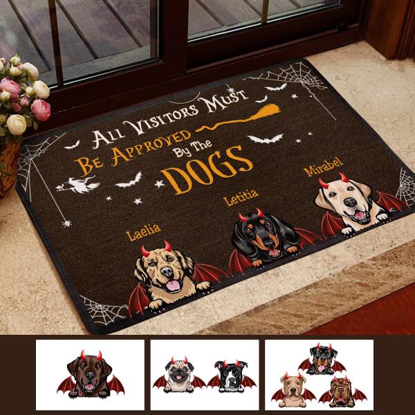 Customized dog lovers doormat with Halloween theme and text for indoor or outdoor entryway use