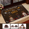 Customized dog lovers doormat with Halloween theme and text for indoor or outdoor entryway use