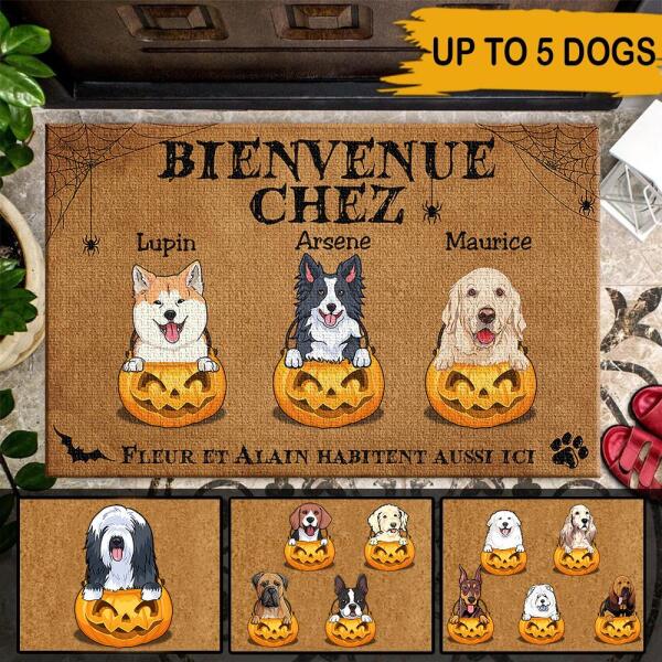 Customized dog lovers doormat with Halloween-inspired design for home entryway