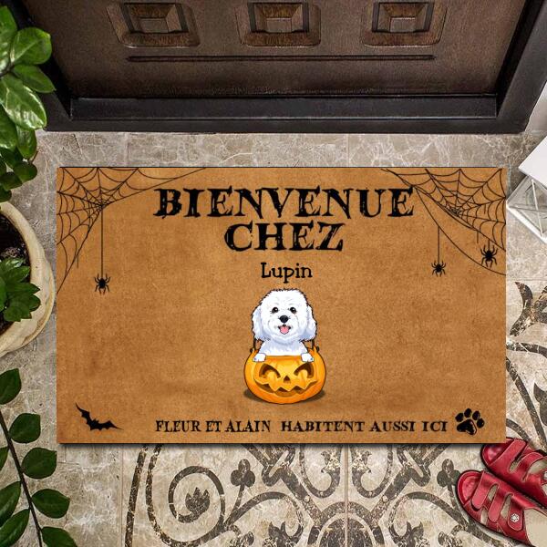 Customized dog lovers doormat with Halloween-inspired design for home entryway