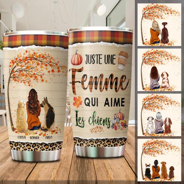 Juste Une Femme Qui Aime Les Chiens customized stainless steel tumbler for autumn and dog lovers