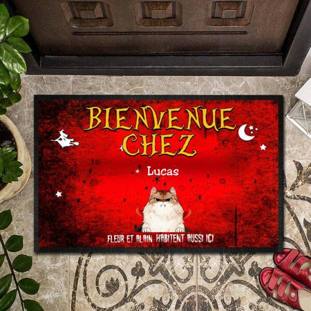 Custom Halloween dog lovers doormat with a welcome design for dog owners