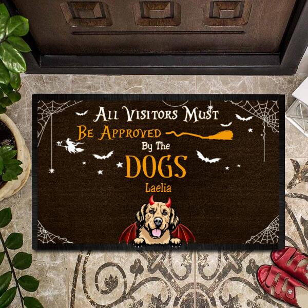 Customized dog lovers doormat with Halloween theme and text for indoor or outdoor entryway use